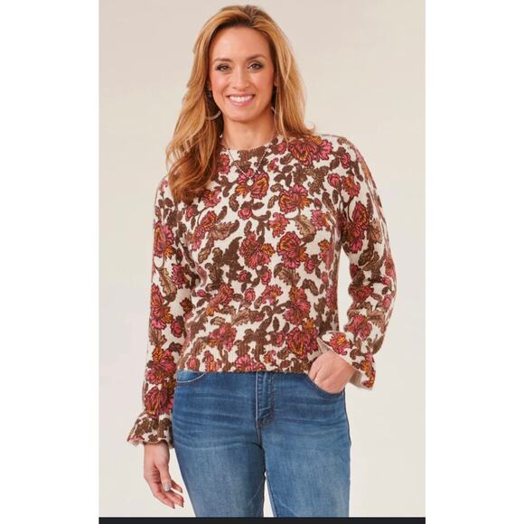 Women's Democracy Mohair Blend Autumn Fall Floral Pattern Poet Sleeve Sweater XL - Picture 1 of 6